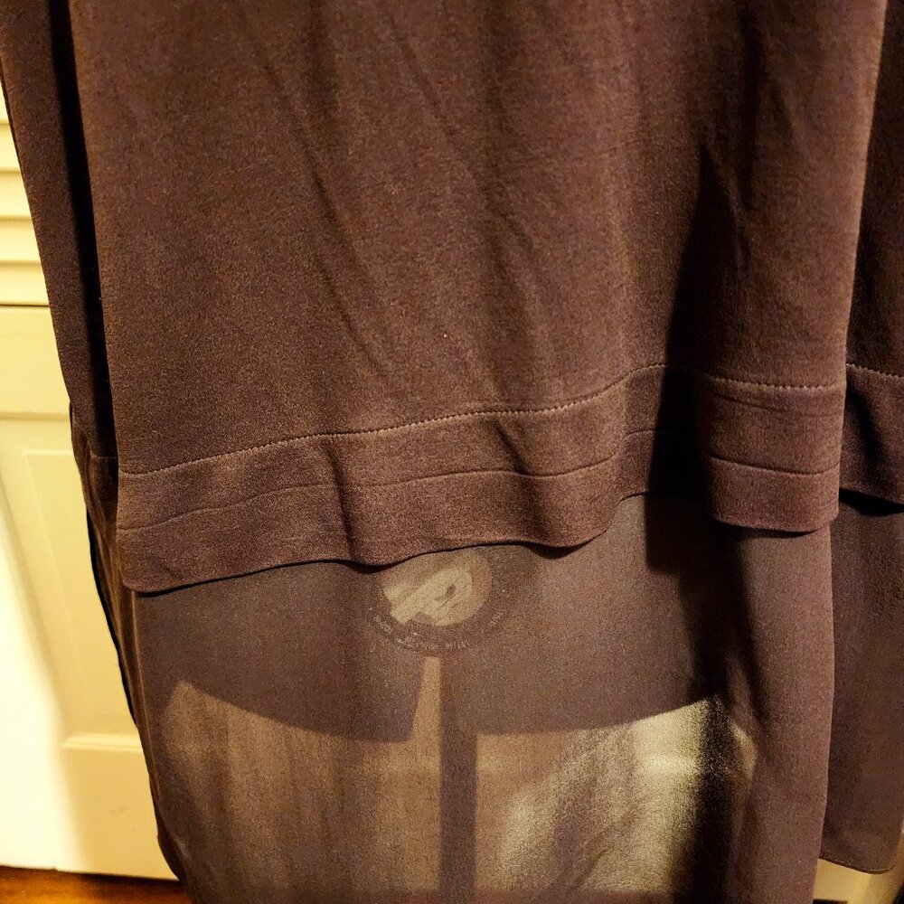 Eileen Fisher 100% Silk Sheer Hem Bateau Neck Tunic Top Brown XL - Picture 8 of 9
